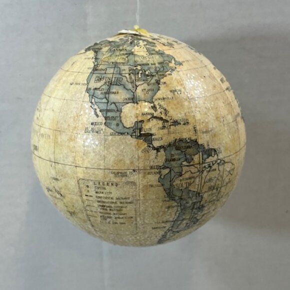 Vintage World Globe Map Hanging Ornament Christmas Paper Glitter 4" - Picture 2 of 8